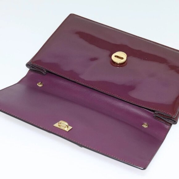Salvatore Ferragamo Vala Chain Shoulder Bag Patent Purple Gold - Picture 11 of 16